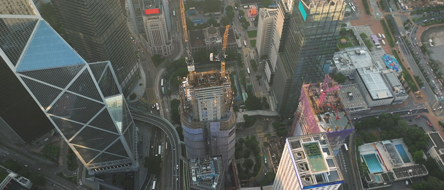 Aerial view of a city construction site